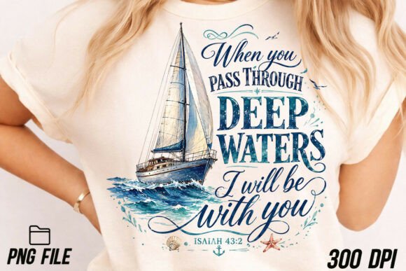 Deep Waters Christian Graphic PNG: Coastal Faith Artistry