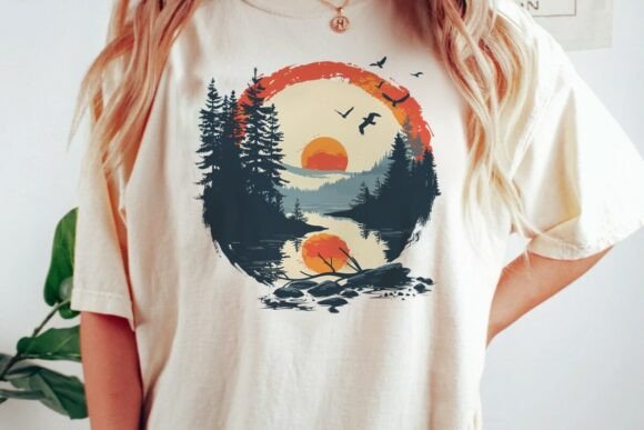 Embrace Nature: Using the Sunset Forest Lake Birds Graphic PNG